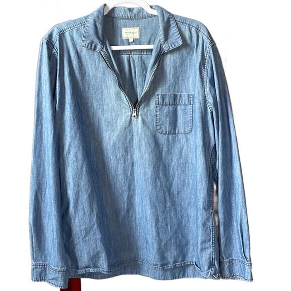 Frank & Oak Men’s Blue 100% Cotton Pullover 1/4 Zip Denim Shirt (Size: Large) - Picture 4 of 13